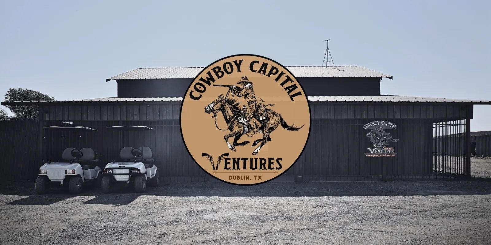 The Cowboy Capital Ventures shop in Dublin, Texas with the brand mark on the building